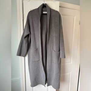 Mango ‘Ringo’ Oversized Knitted Open Front Coat Grey Coatigan with Pockets - M